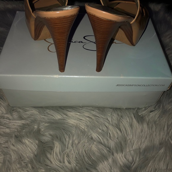 Tan Patten Leather Open Toe Stilettos - Picture 3 of 5